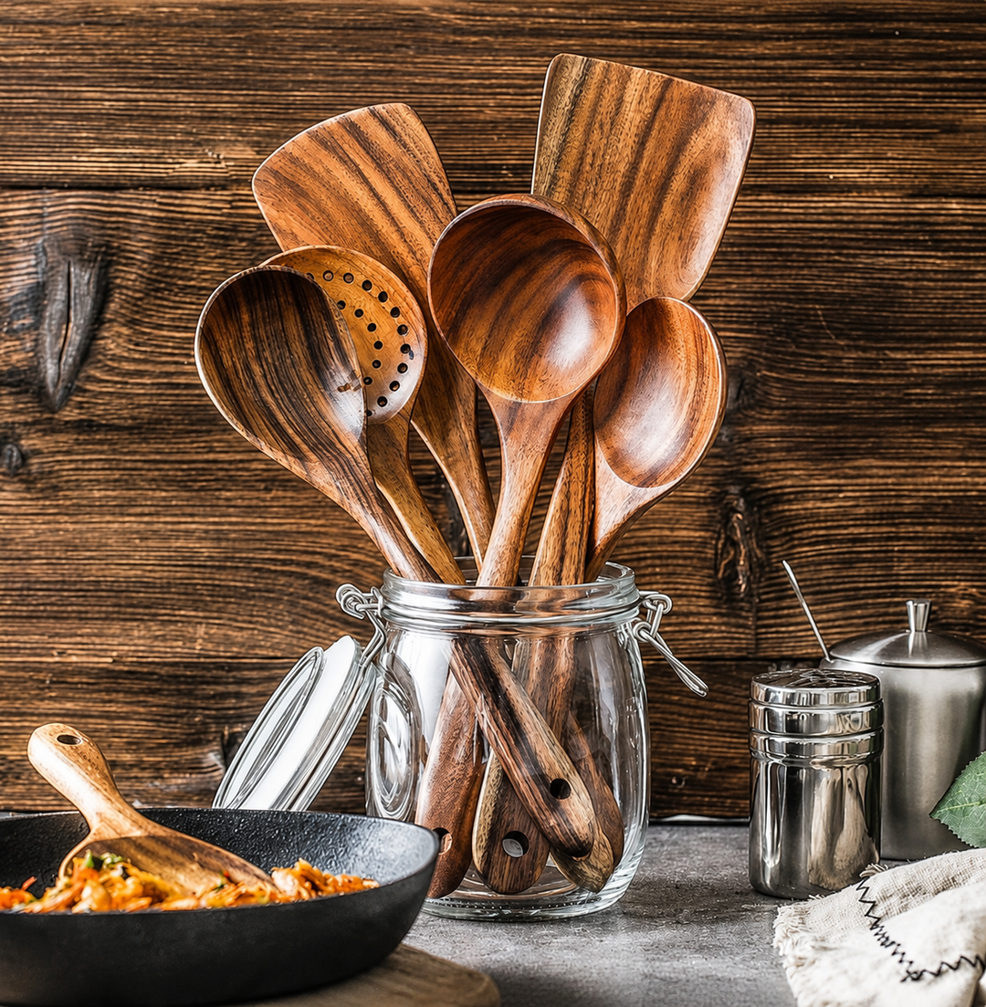 Natural Teak Kitchen Utensil Set